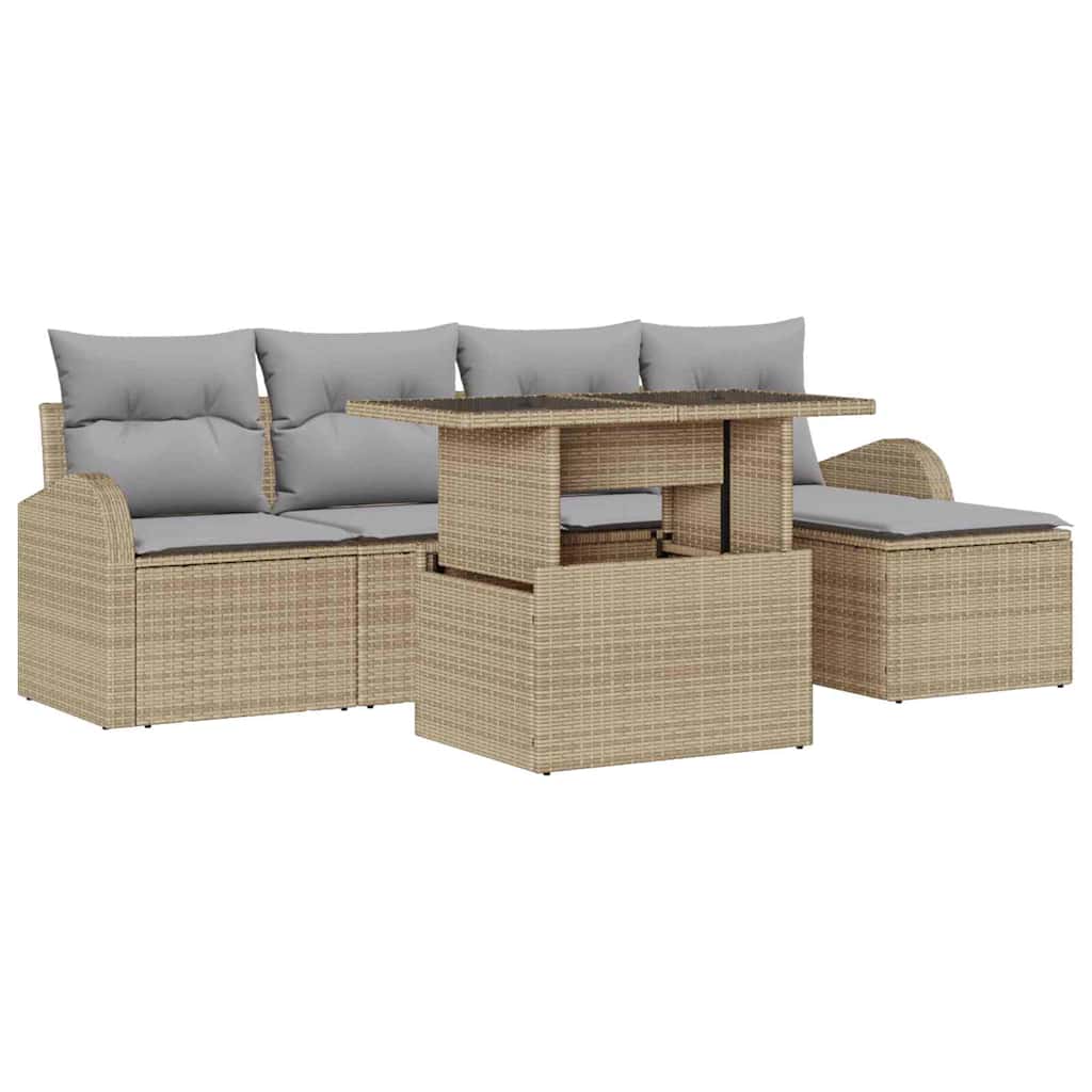 Havesofa Sæt 6 stk. Beige Poly rattan