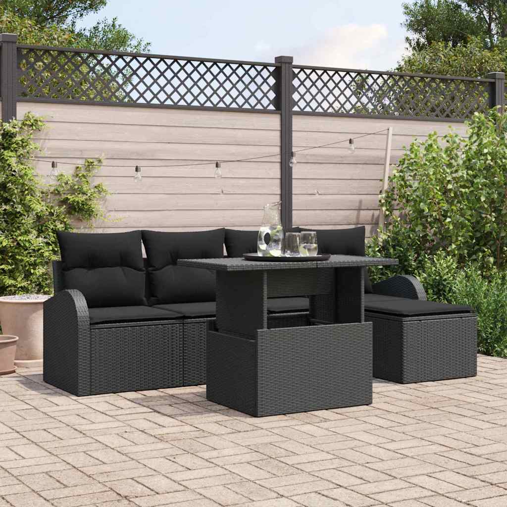 Havesofa Sæt 6 stk. Sort Poly rattan