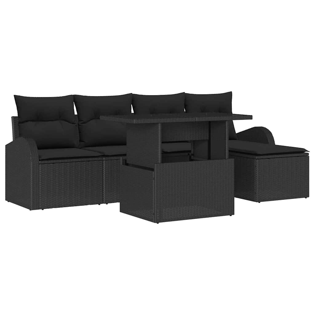 Havesofa Sæt 6 stk. Sort Poly rattan