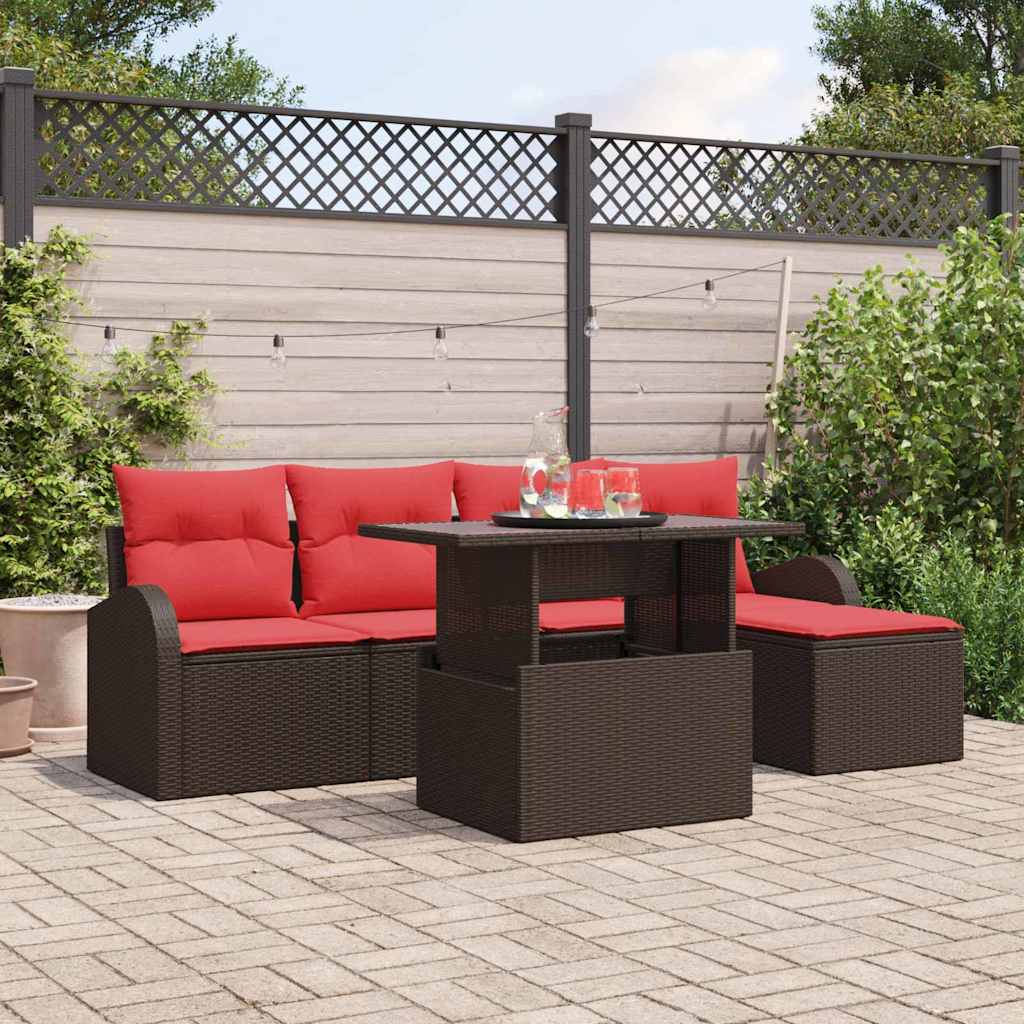 Havesofa Sæt 6 stk. Brun Poly rattan
