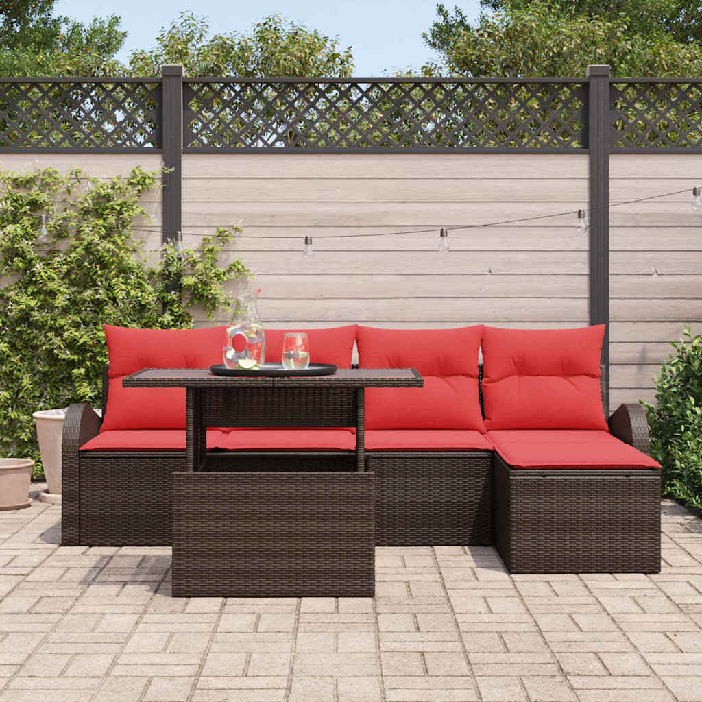 Havesofa Sæt 6 stk. Brun Poly rattan
