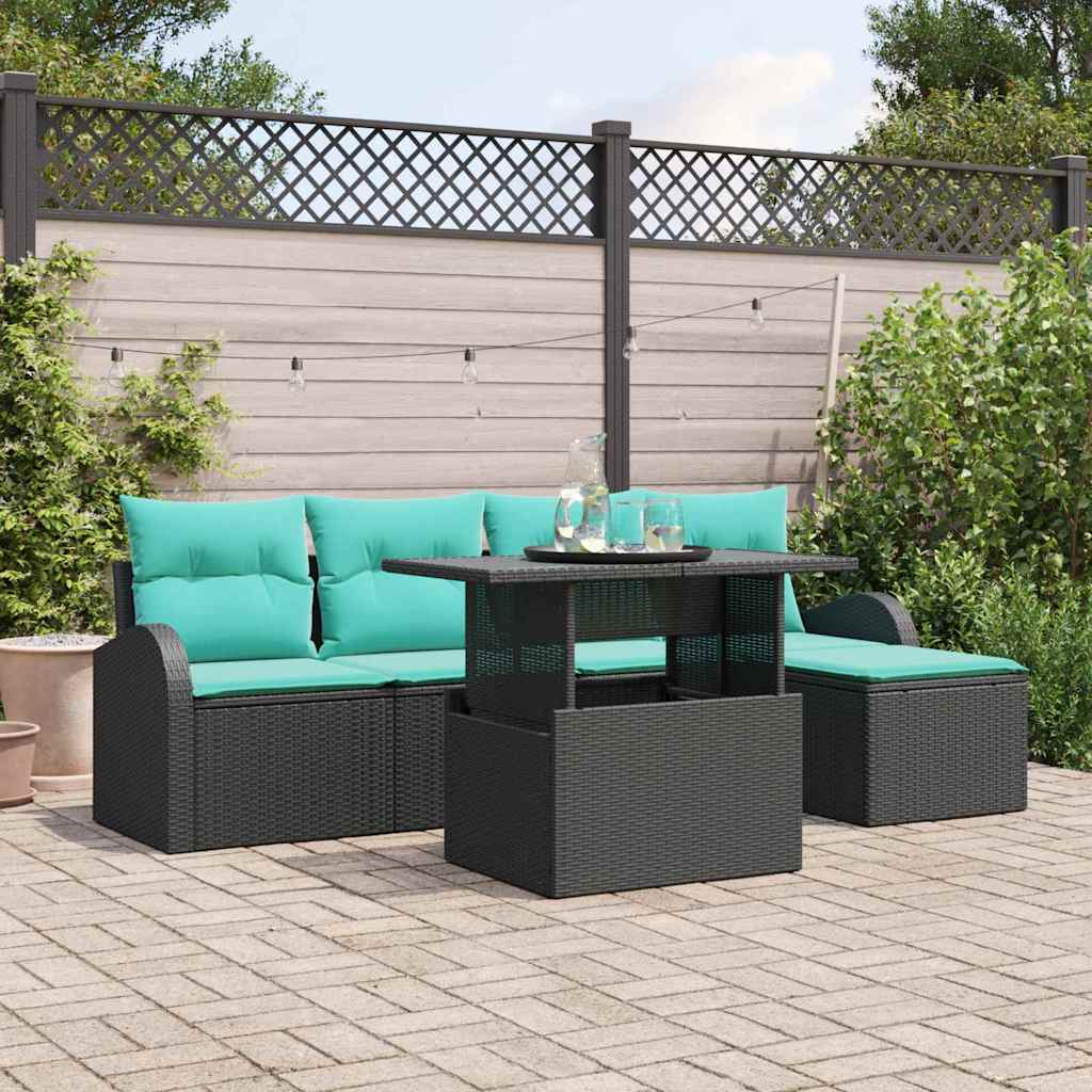 Havesofa Sæt 6 stk. Sort Poly rattan