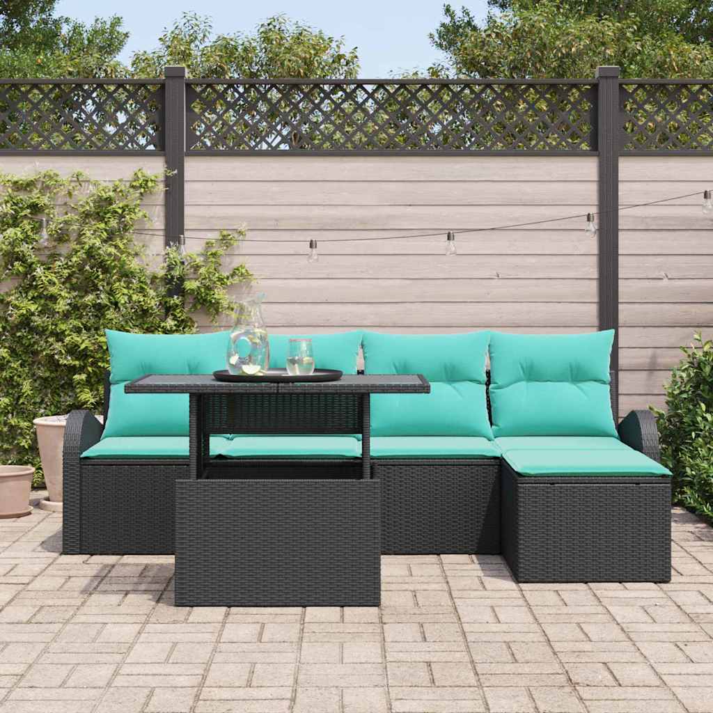 Havesofa Sæt 6 stk. Sort Poly rattan