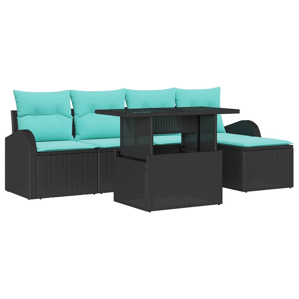 Havesofa Sæt 6 stk. Sort Poly rattan