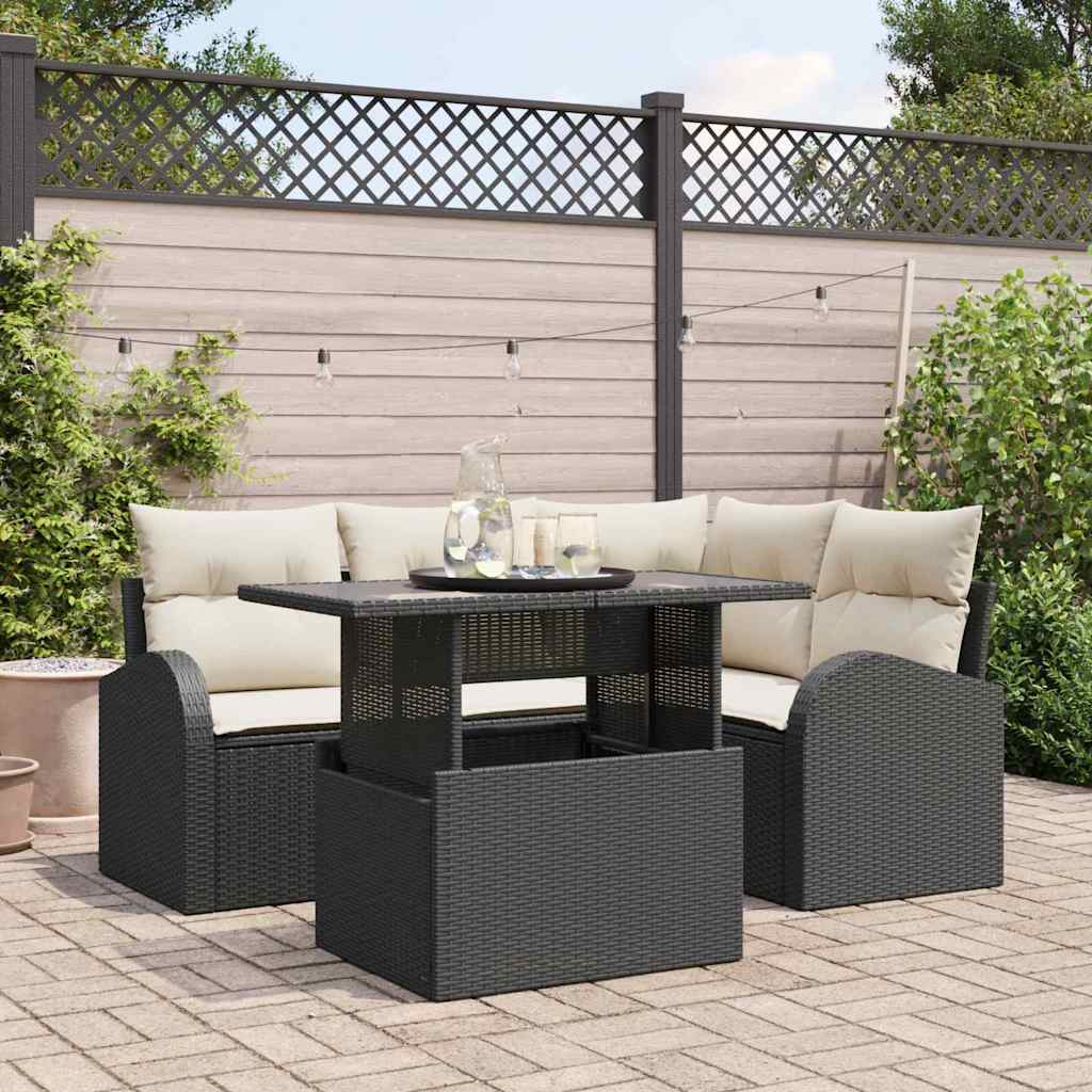 Havesofa Sæt 5 stk. 4-Antal sæder Sort Poly rattan