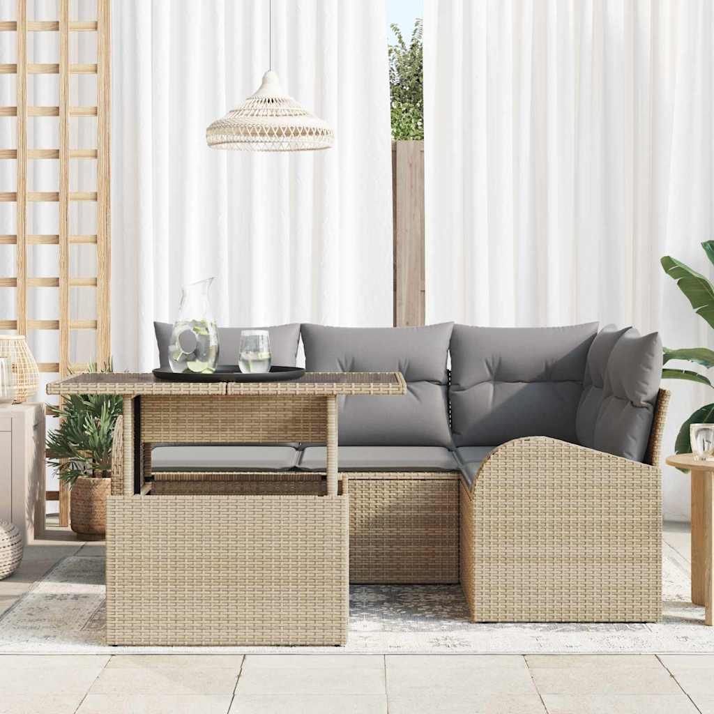 Havesofa Sæt 5 stk. 4-Antal sæder Beige Poly rattan