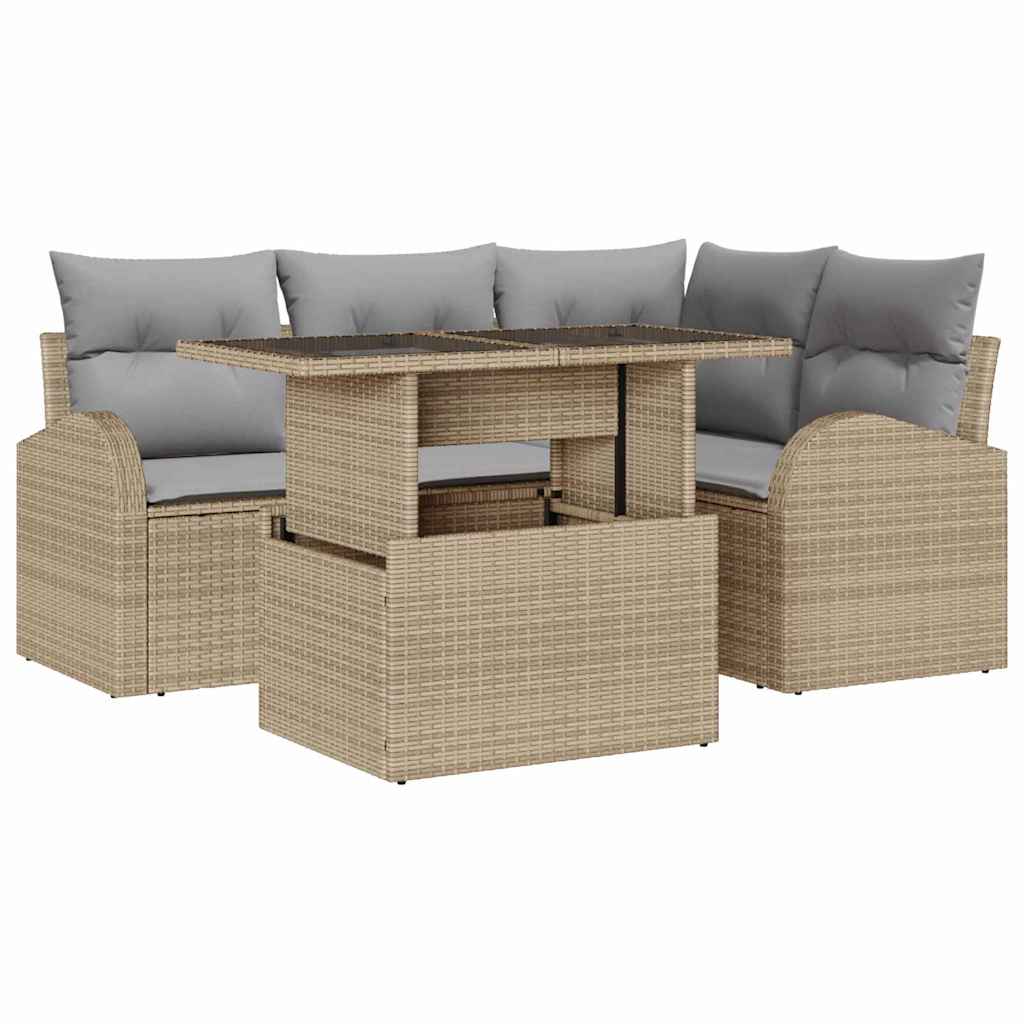 Havesofa Sæt 5 stk. 4-Antal sæder Beige Poly rattan