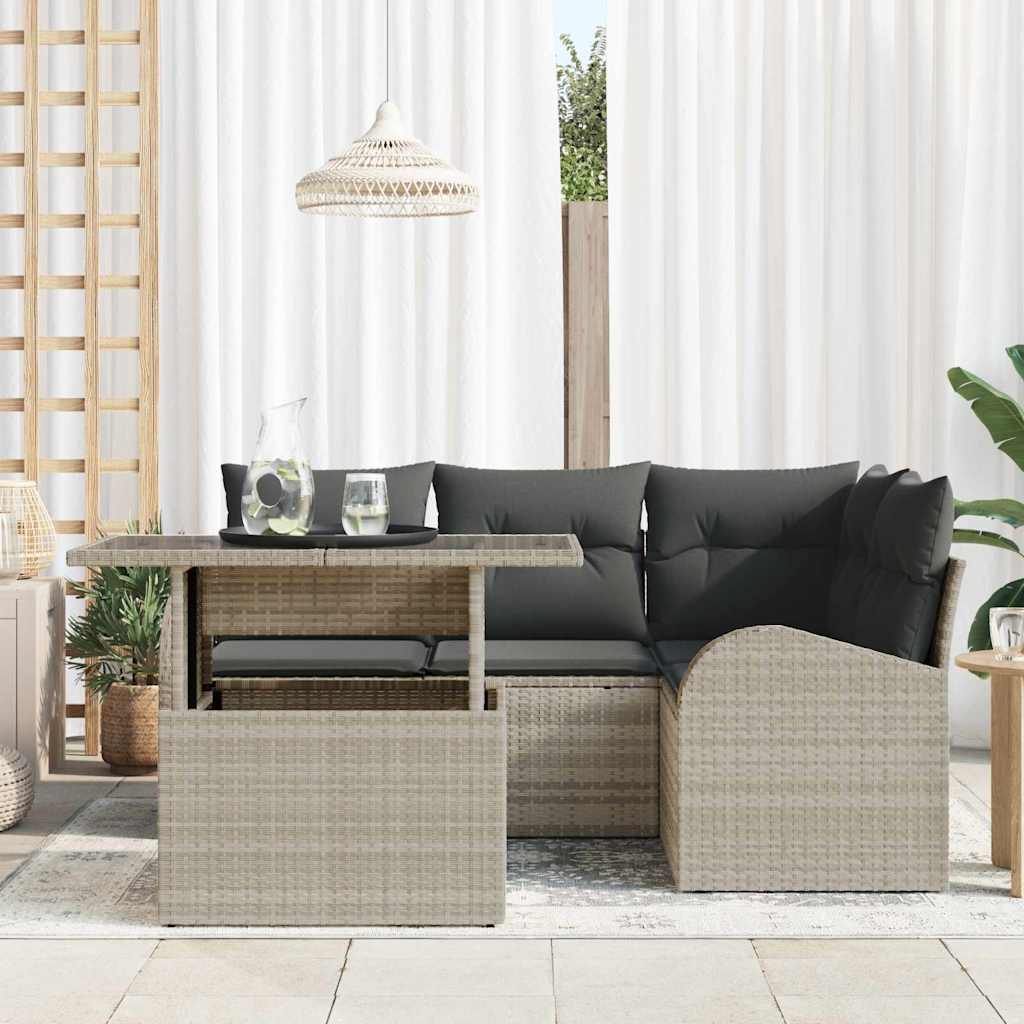Havesofa Sæt 5 stk. 4-Antal sæder Lysegrå Poly rattan