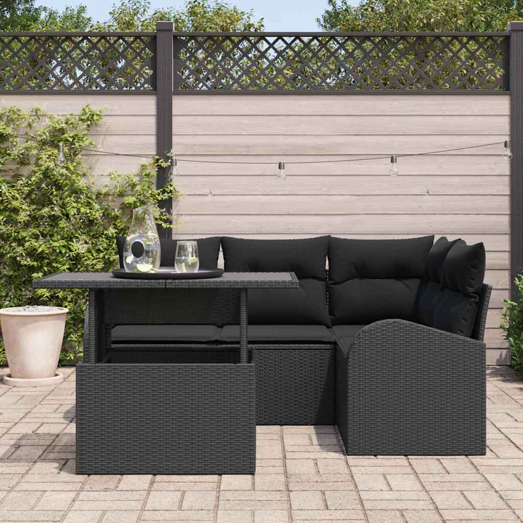 Havesofa Sæt 5 stk. 4-Antal sæder Sort Poly rattan