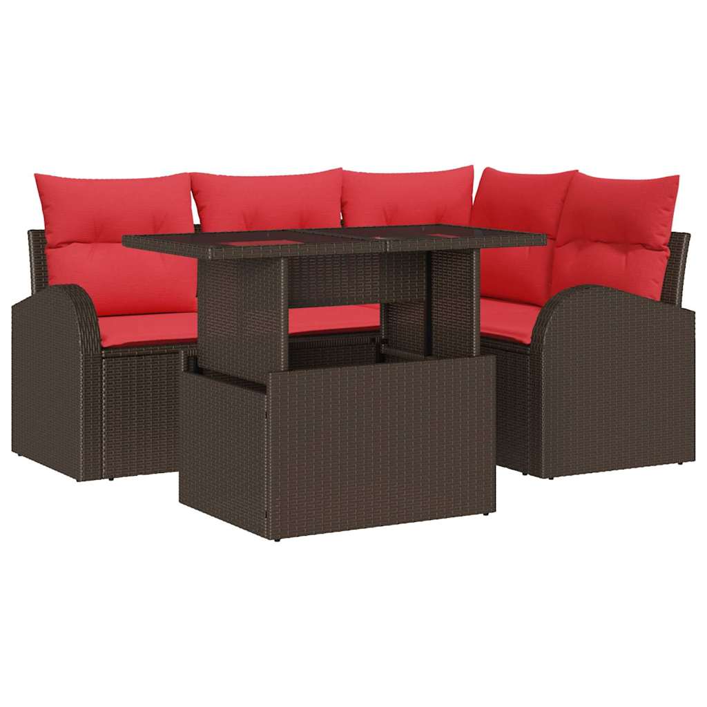 Havesofa Sæt 5 stk. 4-Antal sæder Brun Poly rattan