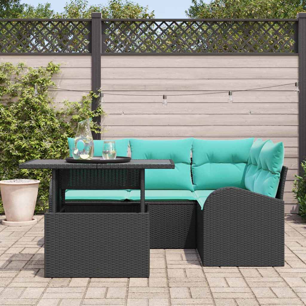 Havesofa Sæt 5 stk. 4-Antal sæder Sort Poly rattan