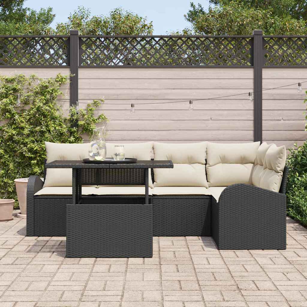 Havesofa Sæt 6 stk. 5-Antal sæder Sort Poly rattan