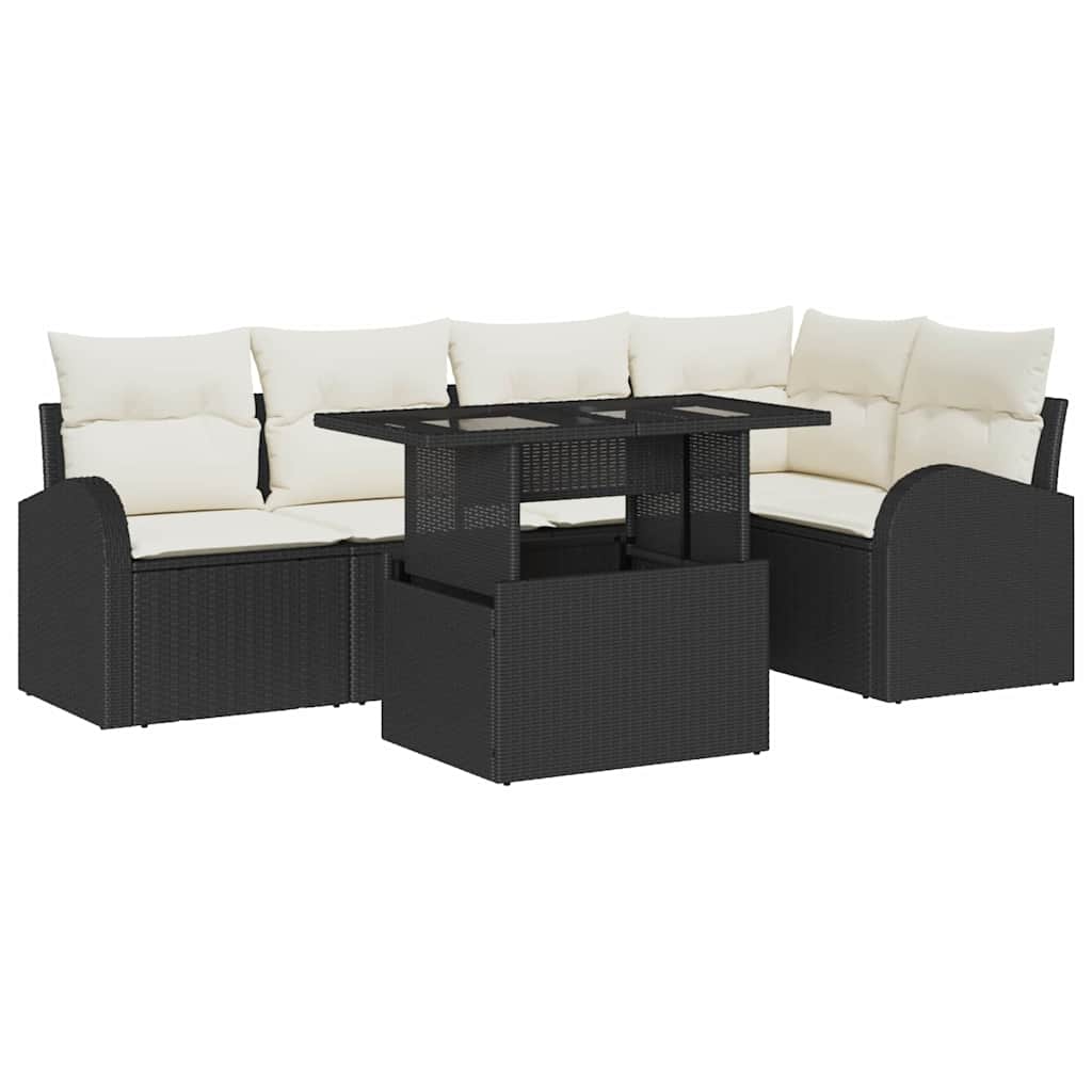 Havesofa Sæt 6 stk. 5-Antal sæder Sort Poly rattan