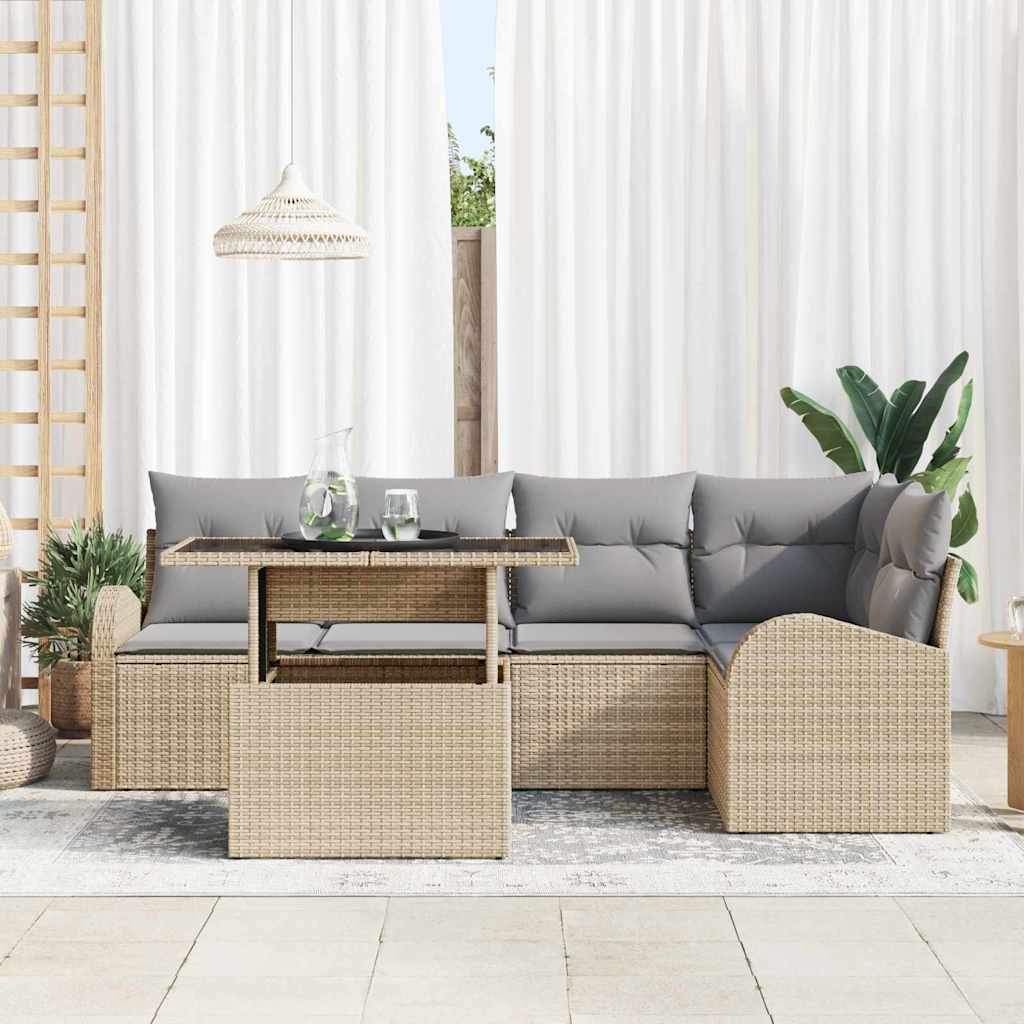 Havesofa Sæt 6 stk. 5-Antal sæder Beige Poly rattan