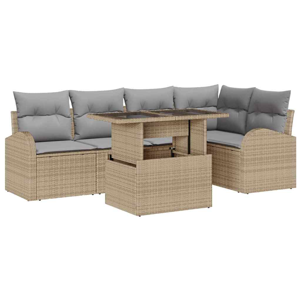 Havesofa Sæt 6 stk. 5-Antal sæder Beige Poly rattan