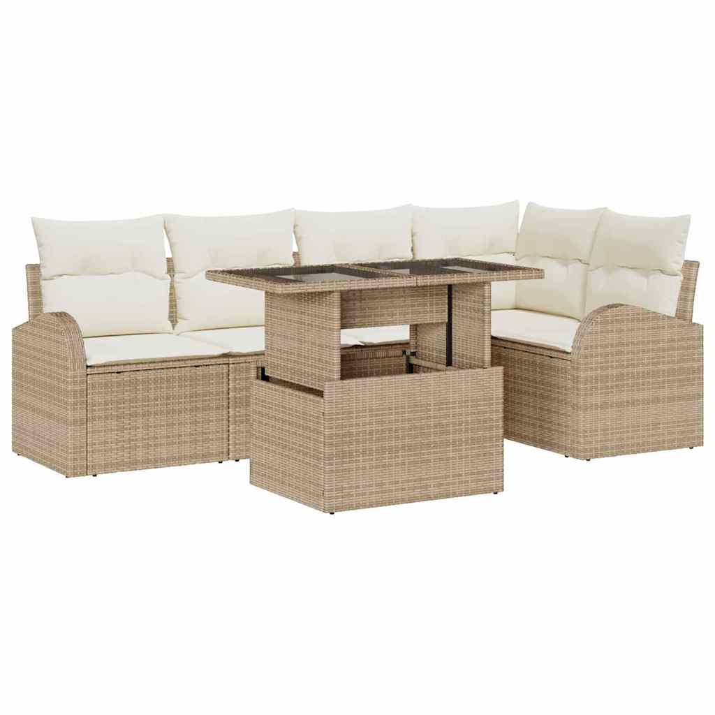Havesofa Sæt 6 stk. 5-Antal sæder Beige Poly rattan