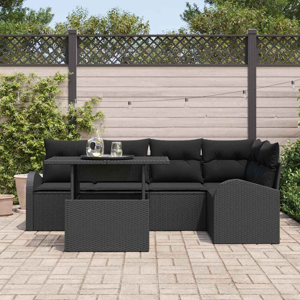 Havesofa Sæt 6 stk. 5-Antal sæder Sort Poly rattan