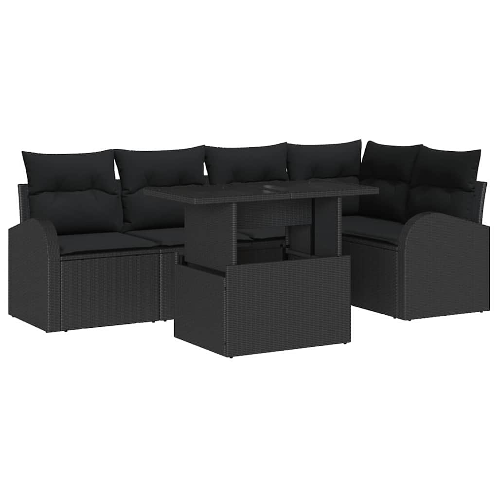 Havesofa Sæt 6 stk. 5-Antal sæder Sort Poly rattan