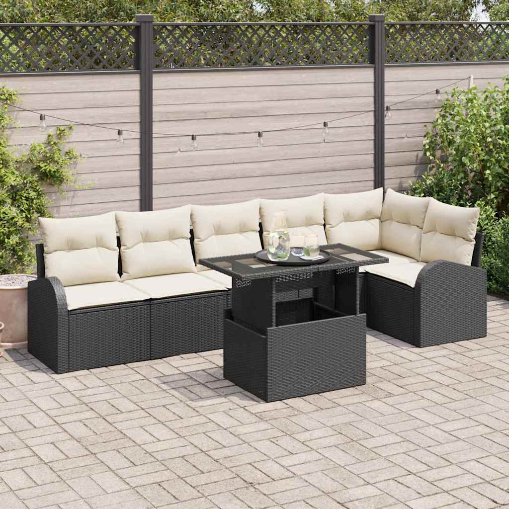 Havesofa Sæt 7 stk. 6-Antal sæder Sort Poly rattan