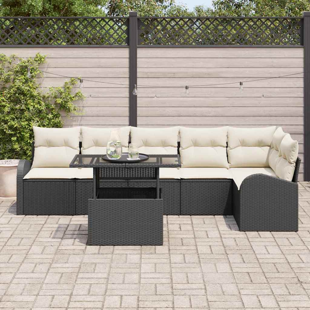 Havesofa Sæt 7 stk. 6-Antal sæder Sort Poly rattan