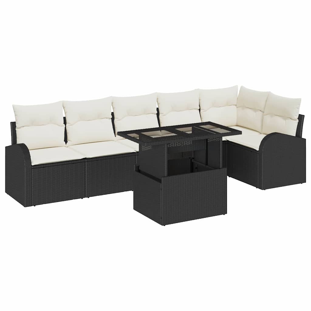 Havesofa Sæt 7 stk. 6-Antal sæder Sort Poly rattan