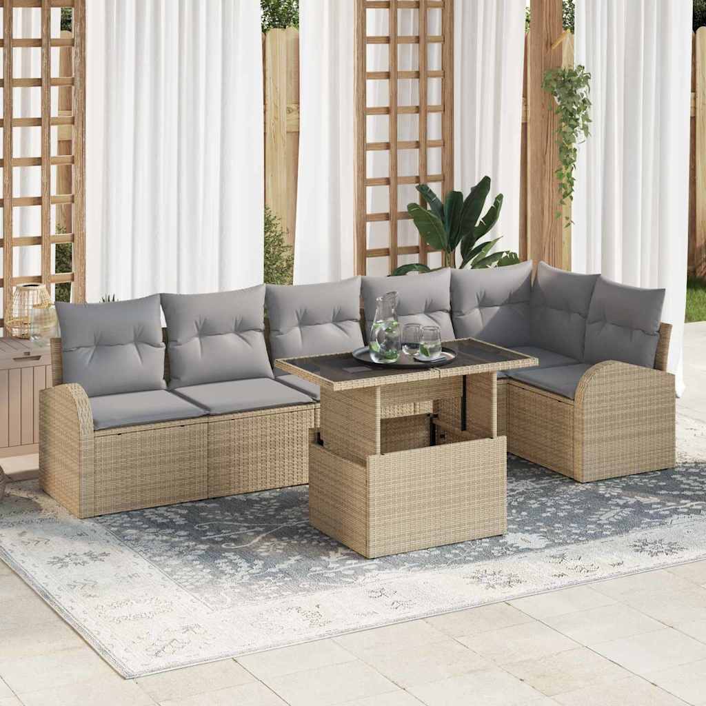 Havesofa Sæt 7 stk. 6-Antal sæder Beige Poly rattan