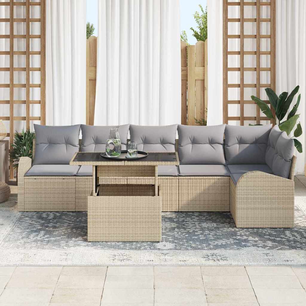 Havesofa Sæt 7 stk. 6-Antal sæder Beige Poly rattan