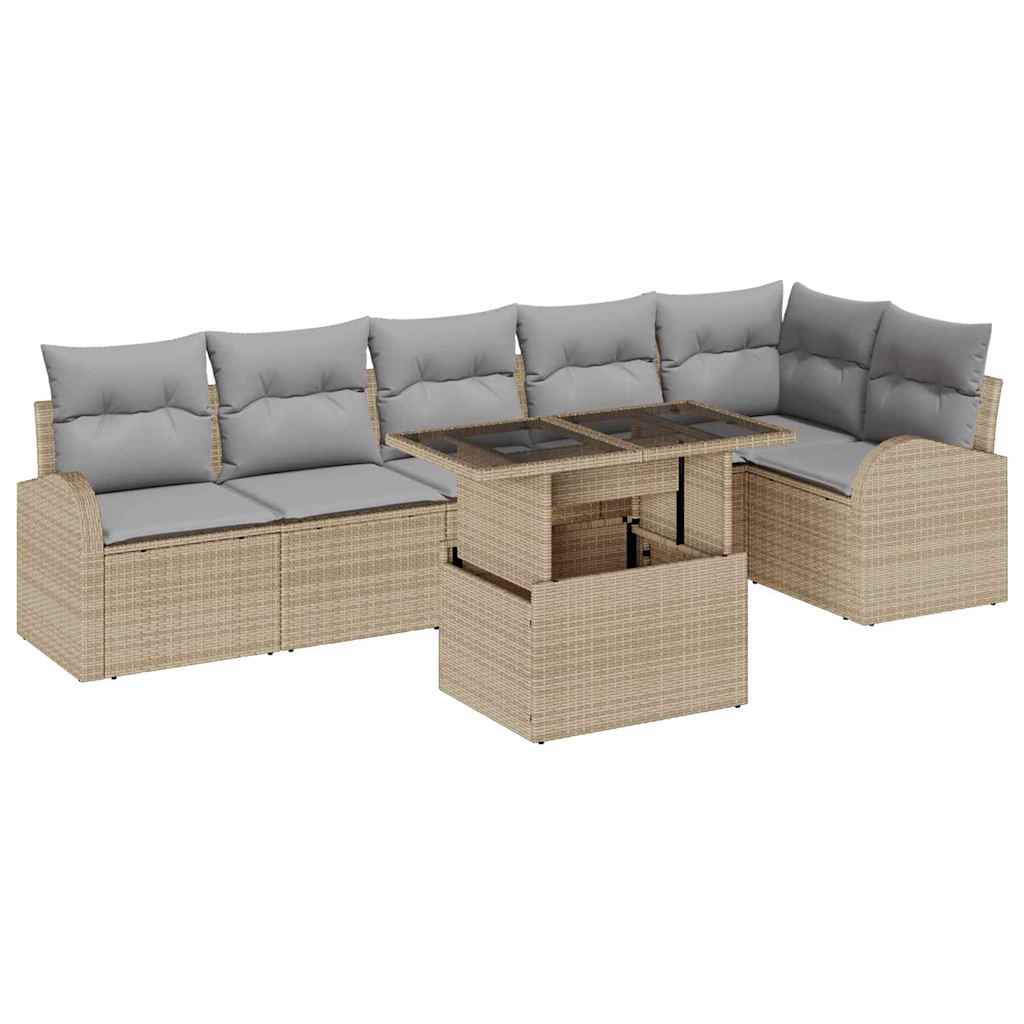 Havesofa Sæt 7 stk. 6-Antal sæder Beige Poly rattan