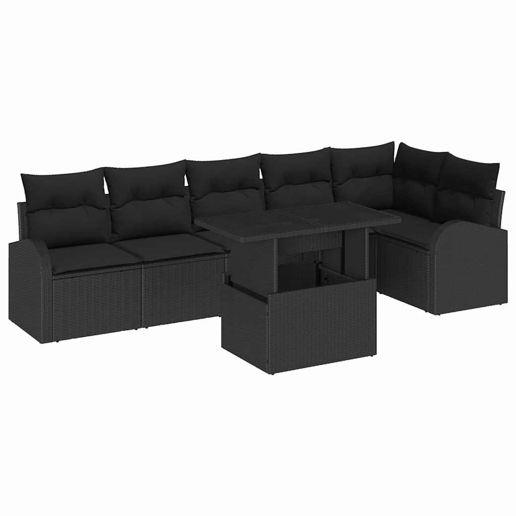 Havesofa Sæt 7 stk. 6-Antal sæder Sort Poly rattan