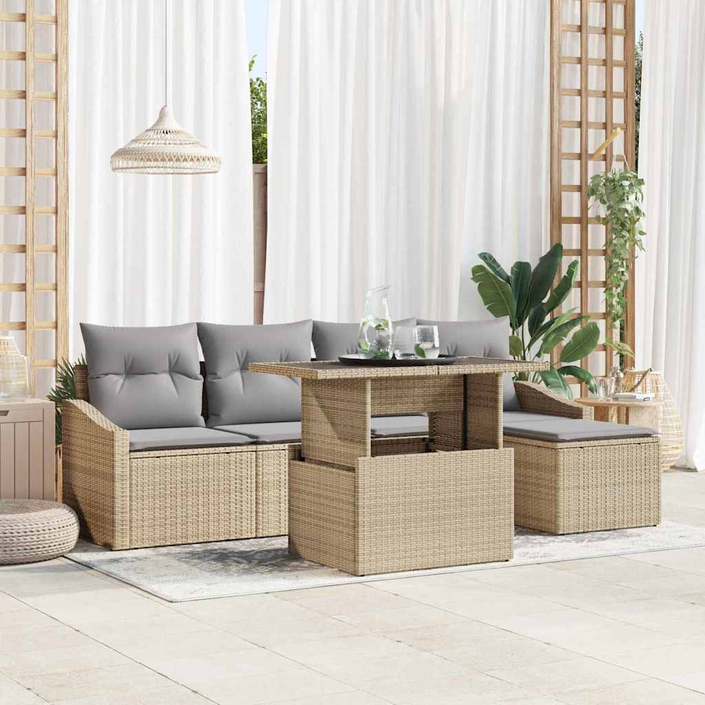 Havesofa Sæt 6 stk. Beige og lys grå polyrattan