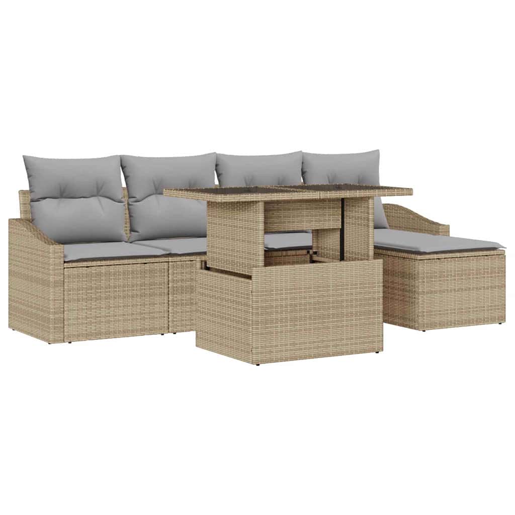 Havesofa Sæt 6 stk. Beige og lys grå polyrattan