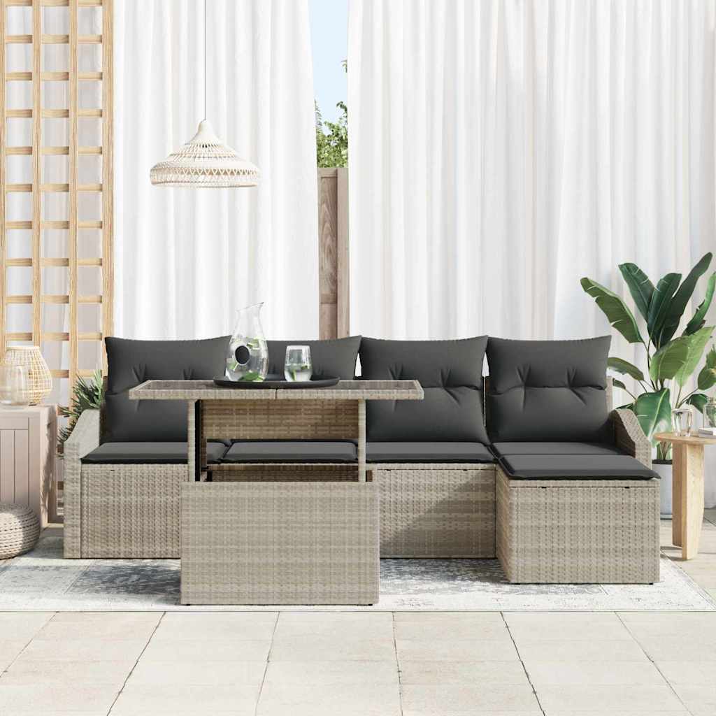 Havesofa Sæt 6 stk. Lysegrå og mørkegrå polyrattan