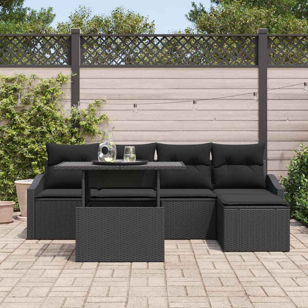 Havesofa Sæt 6 stk. Sort polyrattan