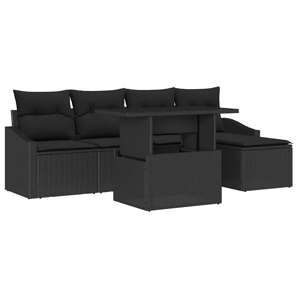 Havesofa Sæt 6 stk. Sort polyrattan