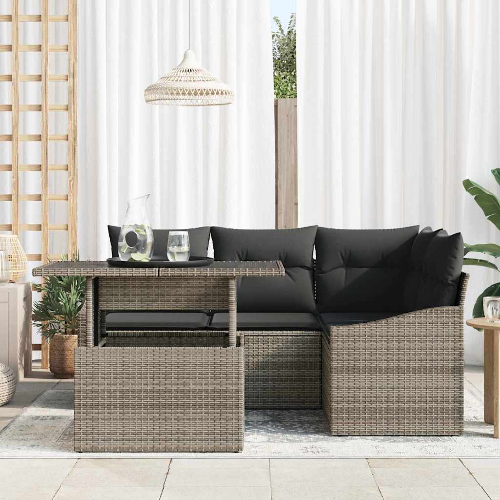 Havesofa Sæt 5 stk. Grå polyrattan, Pulverlakeret stål