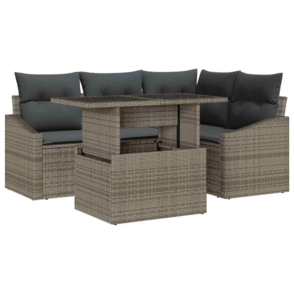 Havesofa Sæt 5 stk. Grå polyrattan, Pulverlakeret stål