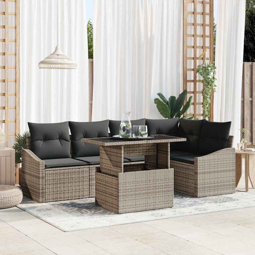 Havesofa Sæt 6 stk. Grå polyrattan, Pulverlakeret stål