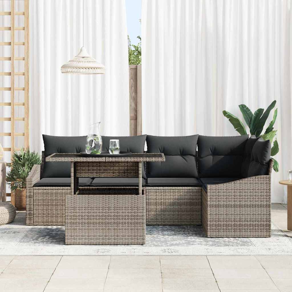 Havesofa Sæt 6 stk. Grå polyrattan, Pulverlakeret stål