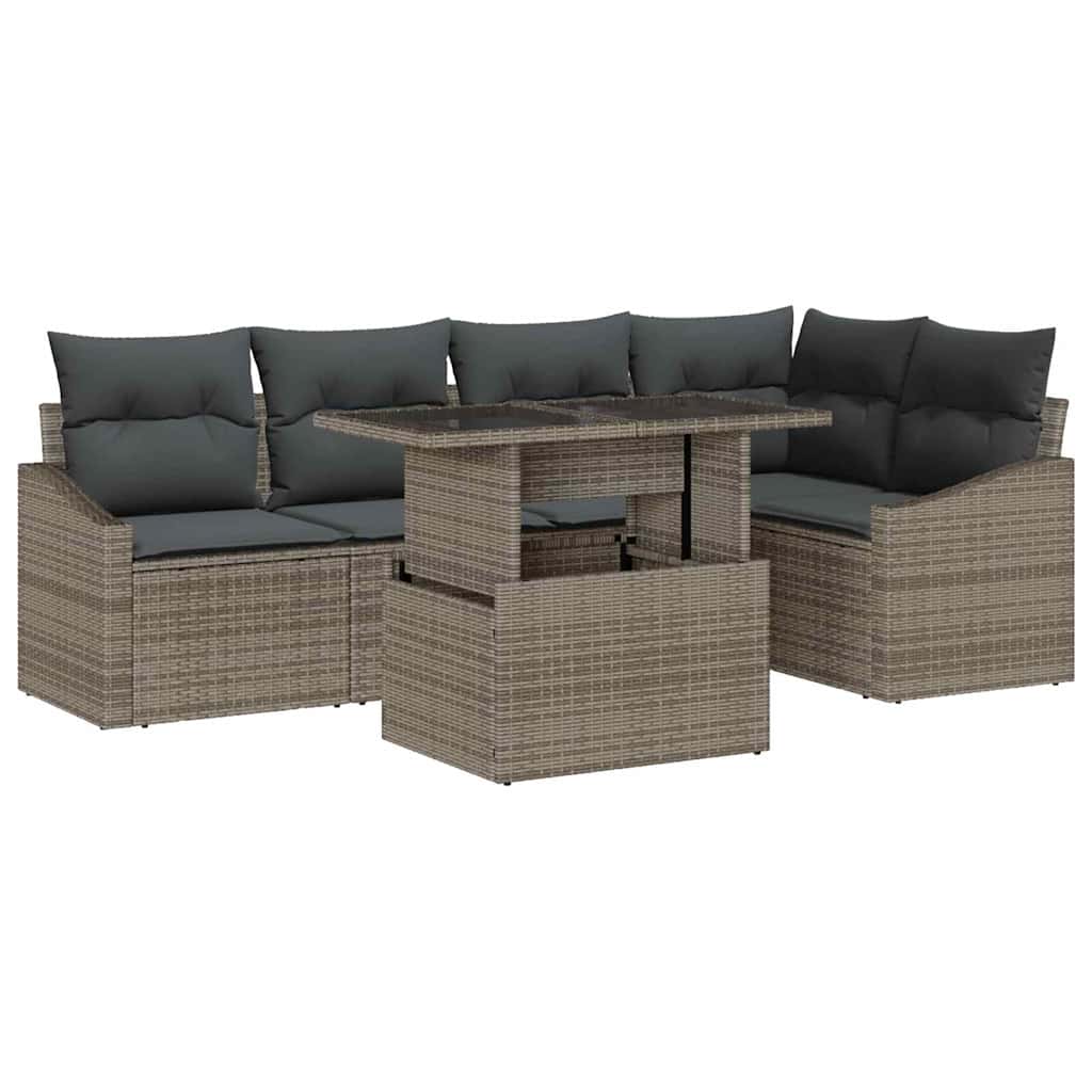 Havesofa Sæt 6 stk. Grå polyrattan, Pulverlakeret stål