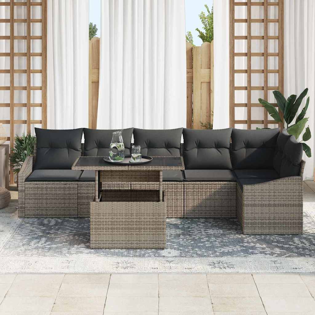 Havesofa Sæt 7 stk. Grå polyrattan, Pulverlakeret stål