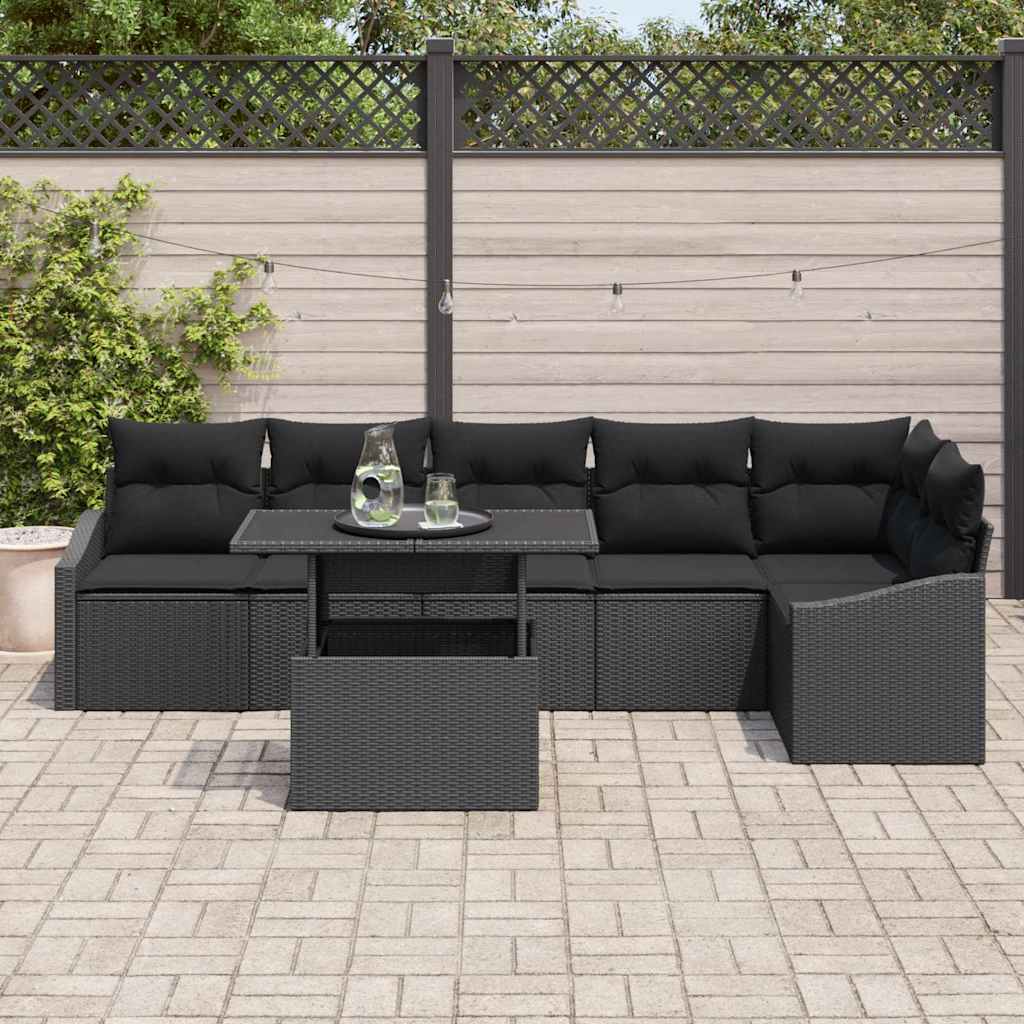 Havesofa Sæt 7 stk. Sort polyrattan, Pulverlakeret stål