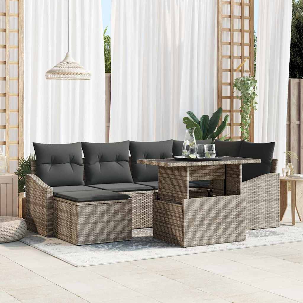 Havesofa Sæt 7 stk. Grå polyrattan, Pulverlakeret stål