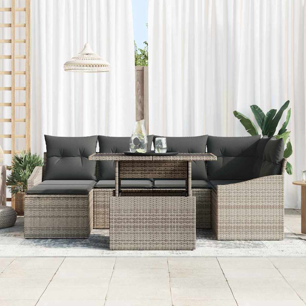 Havesofa Sæt 7 stk. Grå polyrattan, Pulverlakeret stål
