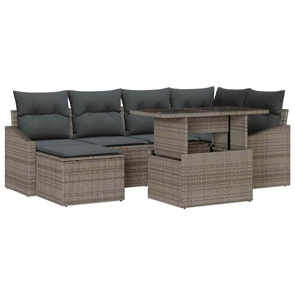 Havesofa Sæt 7 stk. Grå polyrattan, Pulverlakeret stål