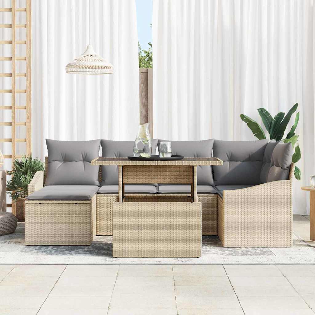 Havesofa Sæt 7 stk. Beige og lys grå