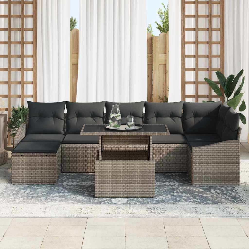 Havesofa Sæt 8 stk. Grå polyrattan, Pulverlakeret stål