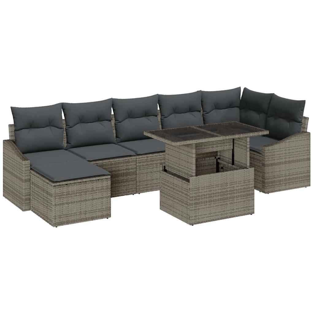 Havesofa Sæt 8 stk. Grå polyrattan, Pulverlakeret stål