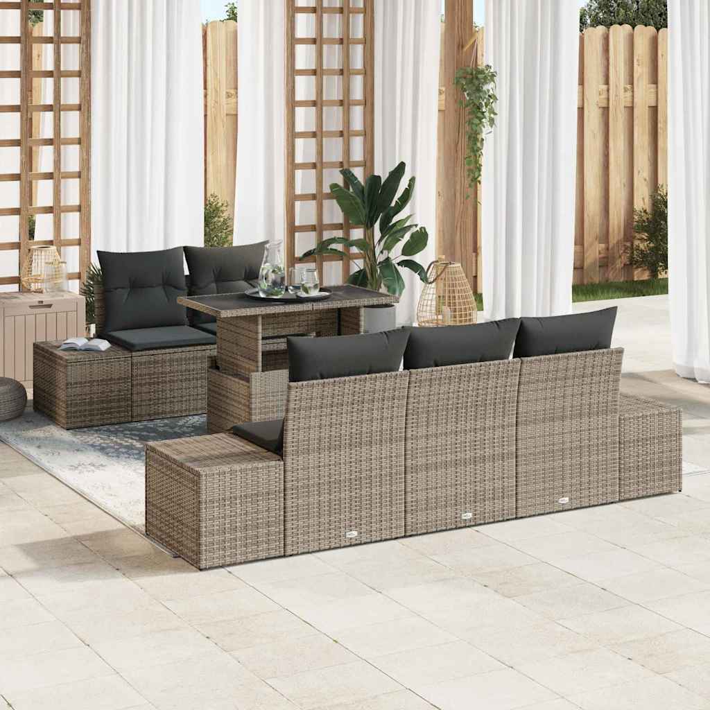 Havesofa Sæt 6 stk. Grå polyrattan, Pulverlakeret stål