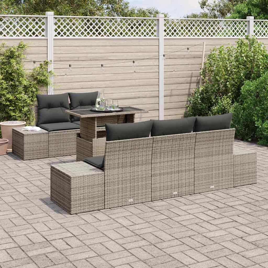 Havesofa Sæt 6 stk. Grå polyrattan, Pulverlakeret stål