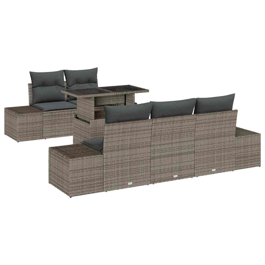 Havesofa Sæt 6 stk. Grå polyrattan, Pulverlakeret stål